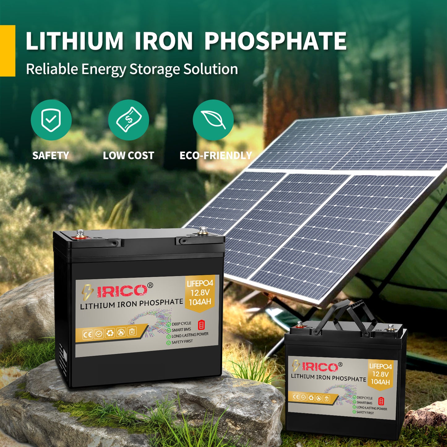 IRICO Lifepo4 Battery 12V 100Ah Compact Size, 4PK