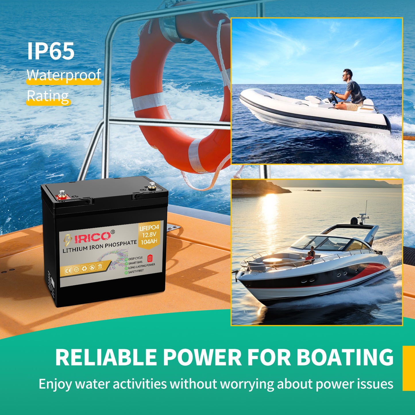 IRICO Lifepo4 Battery 12V 100Ah Compact Size, 4PK