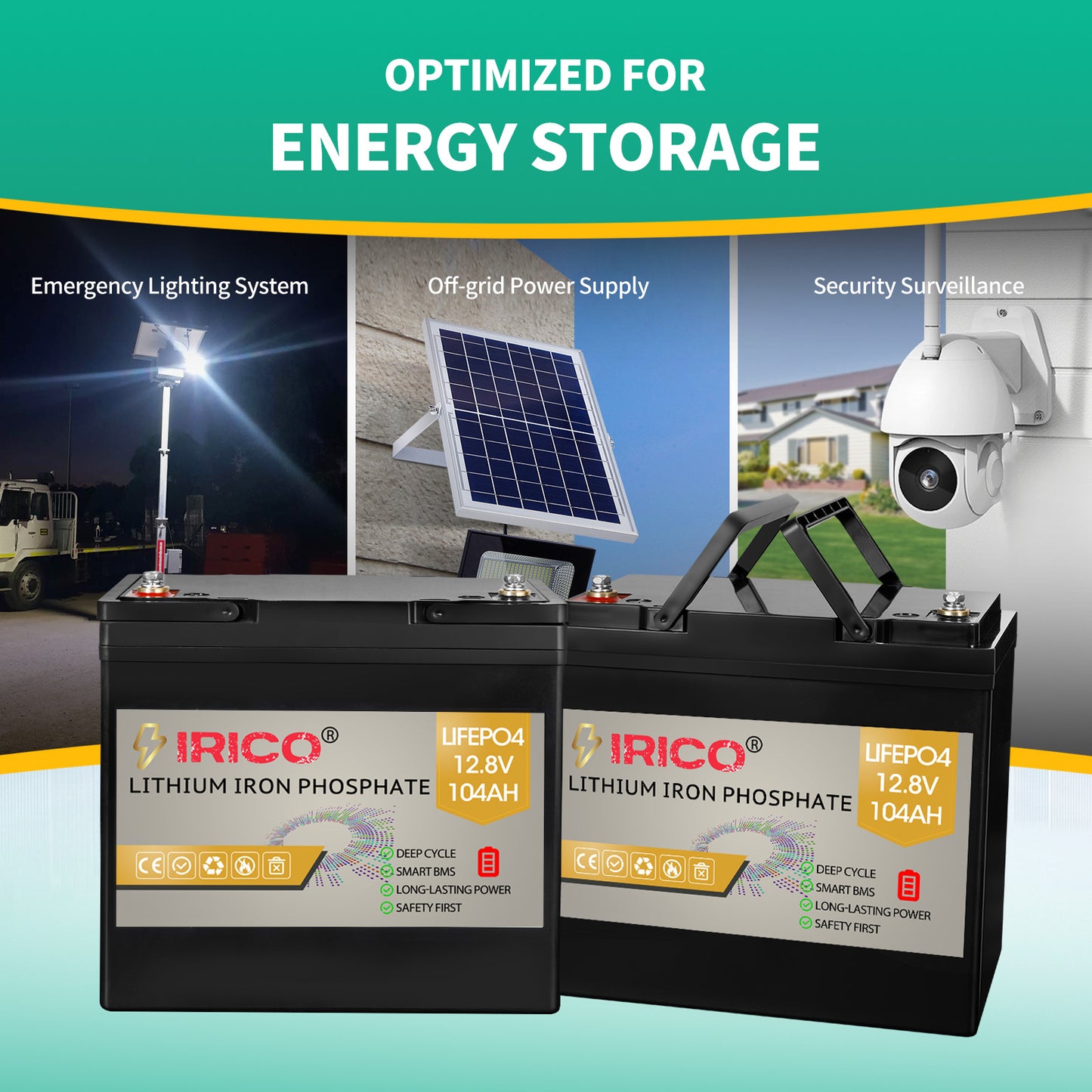 IRICO Lifepo4 Battery 12V 100Ah Compact Size, 4PK