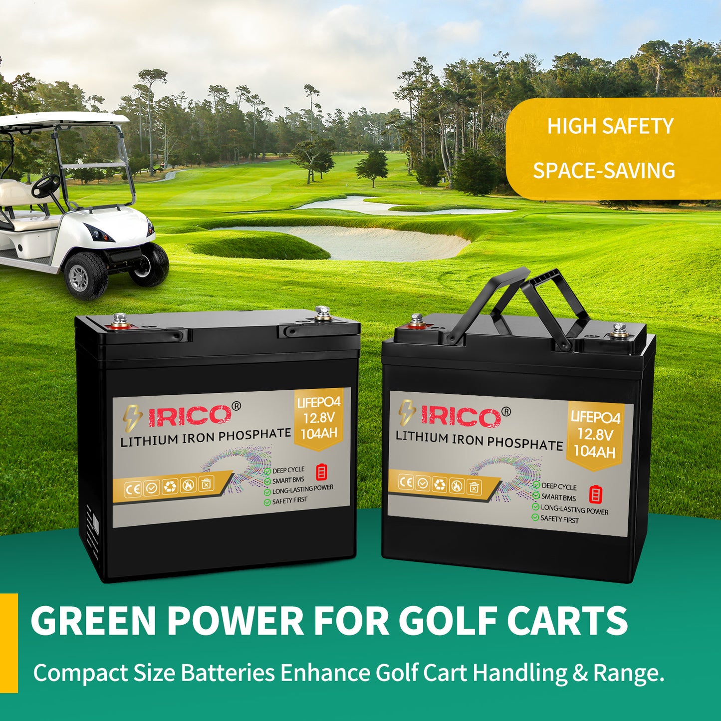 IRICO Lifepo4 Battery 12V 100Ah Compact Size, 4PK