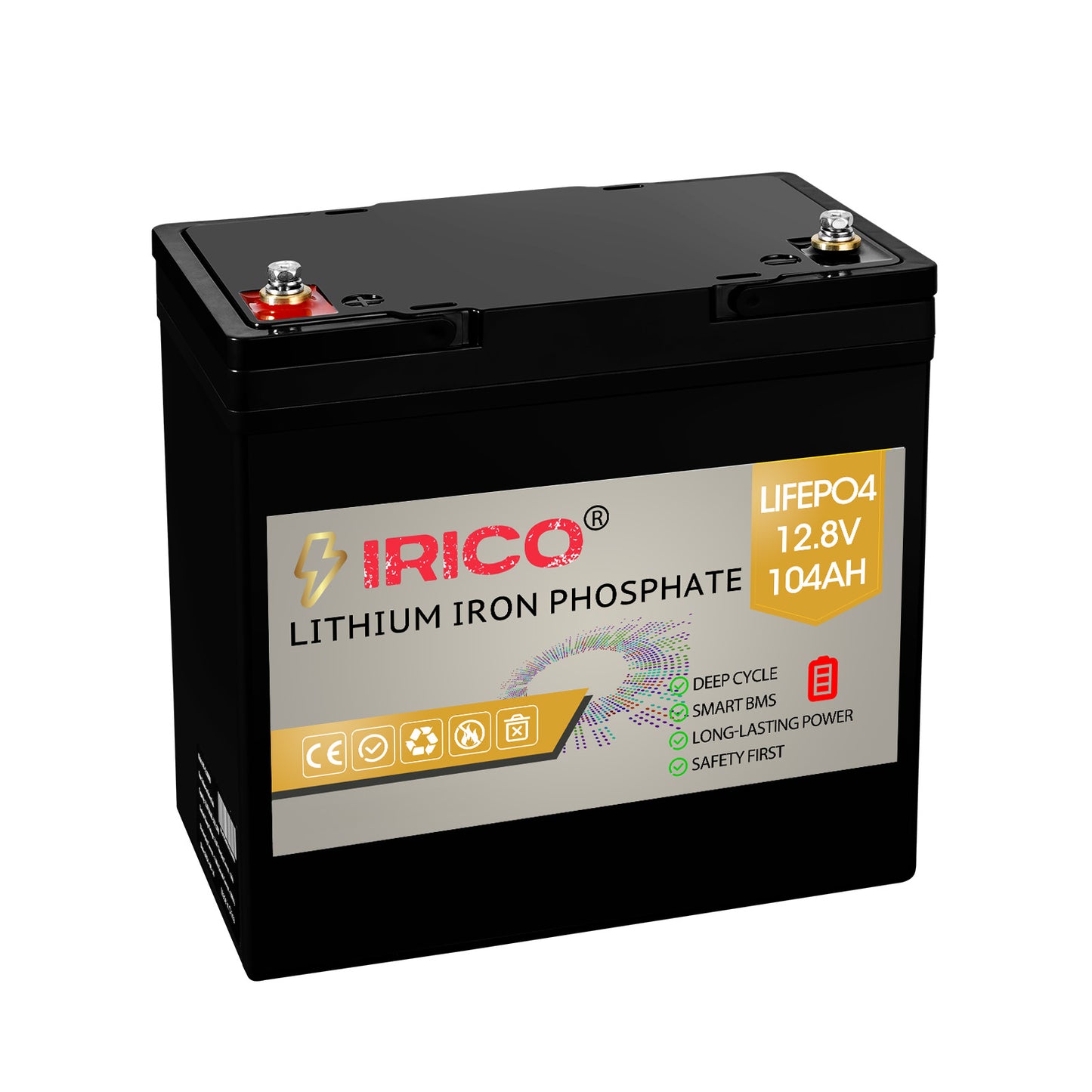 IRICO Lifepo4 Battery 12V 100Ah Compact Size, 1PK