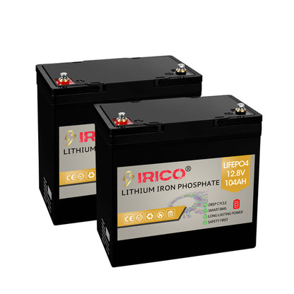 IRICO Lifepo4 Battery 12V 100Ah Compact Size, 2PK