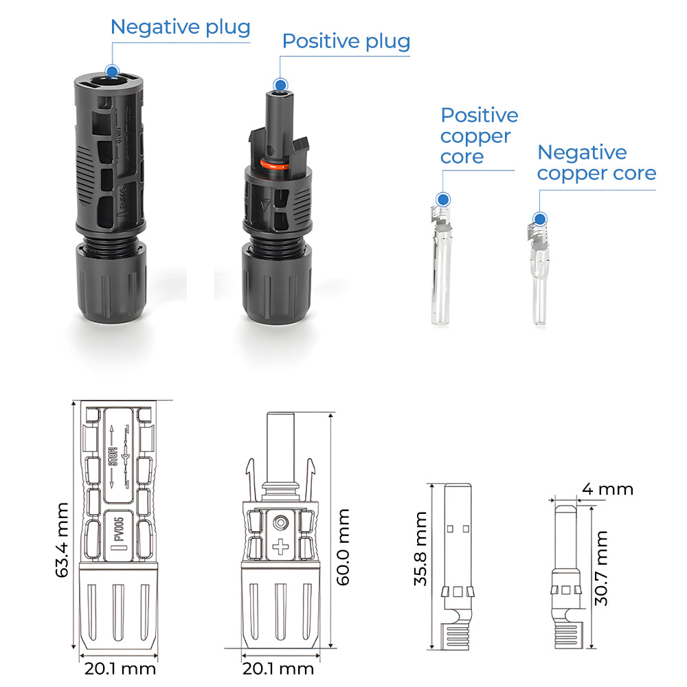 Solar connector dimensions and components