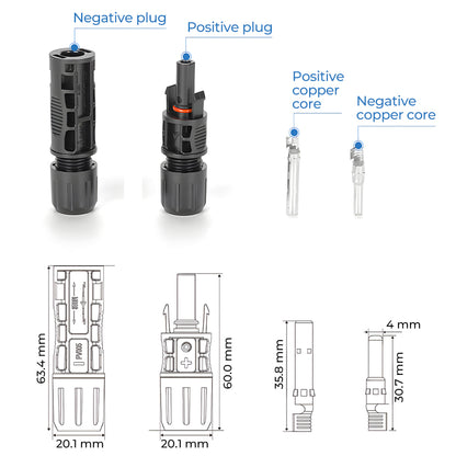 Solar connector dimensions and components