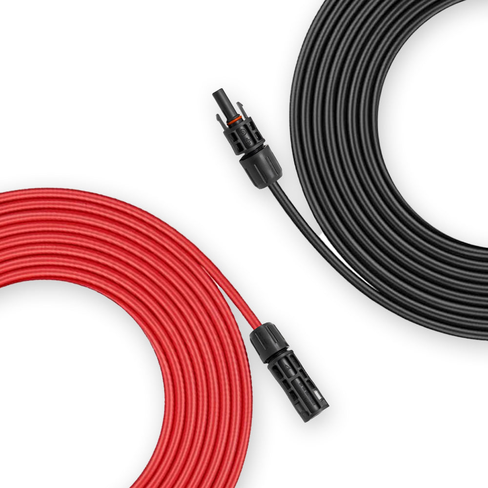 Solar connectors shown assembled on red and black cables