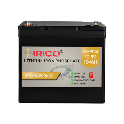 IRICO Lifepo4 Battery 12V 100Ah Compact Size, 2PK