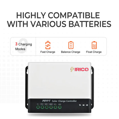 IRICO LC2430 MPPT Solar Charge Controller – 30A Efficient Power Management with Load Priority, TTL & RS485 Communication, and Versatile Voltage Output